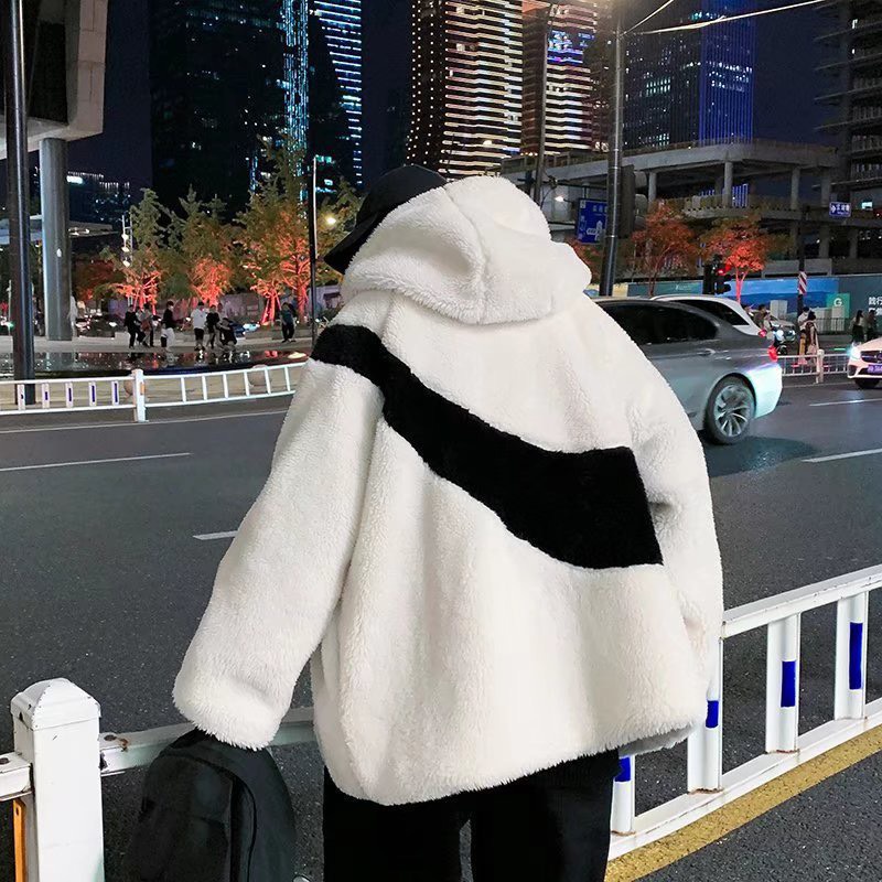 Áo khoác lông có mũ họa tiết NI vảy KUDOSHOP Áo khoác ngoài form rộng 2 màu unisex mặc chống nắng
