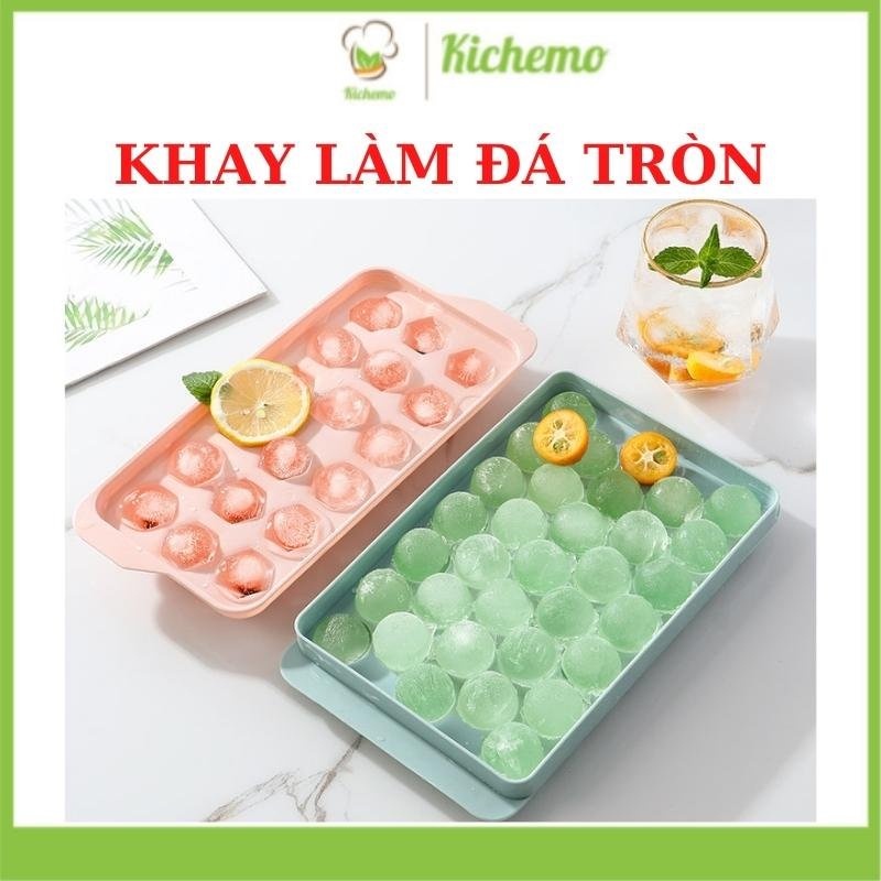 Khay làm đá tròn có nắp đậy Khuôn làm đá tròn đá bi - Kichemo KLD02