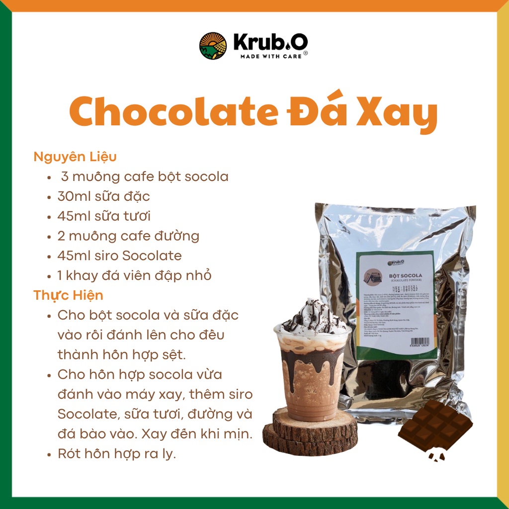 Bột Socola cao cấp gói 1000g - Thương hiệu Krub.O - Nguồn nông sản thuần Việt