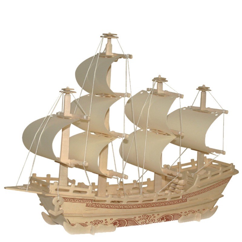 MÔ HÌNH GỖ 3D đồ chơi lắp ráp tàu thương lái ngày xưa, đồ chơi xếp hình
