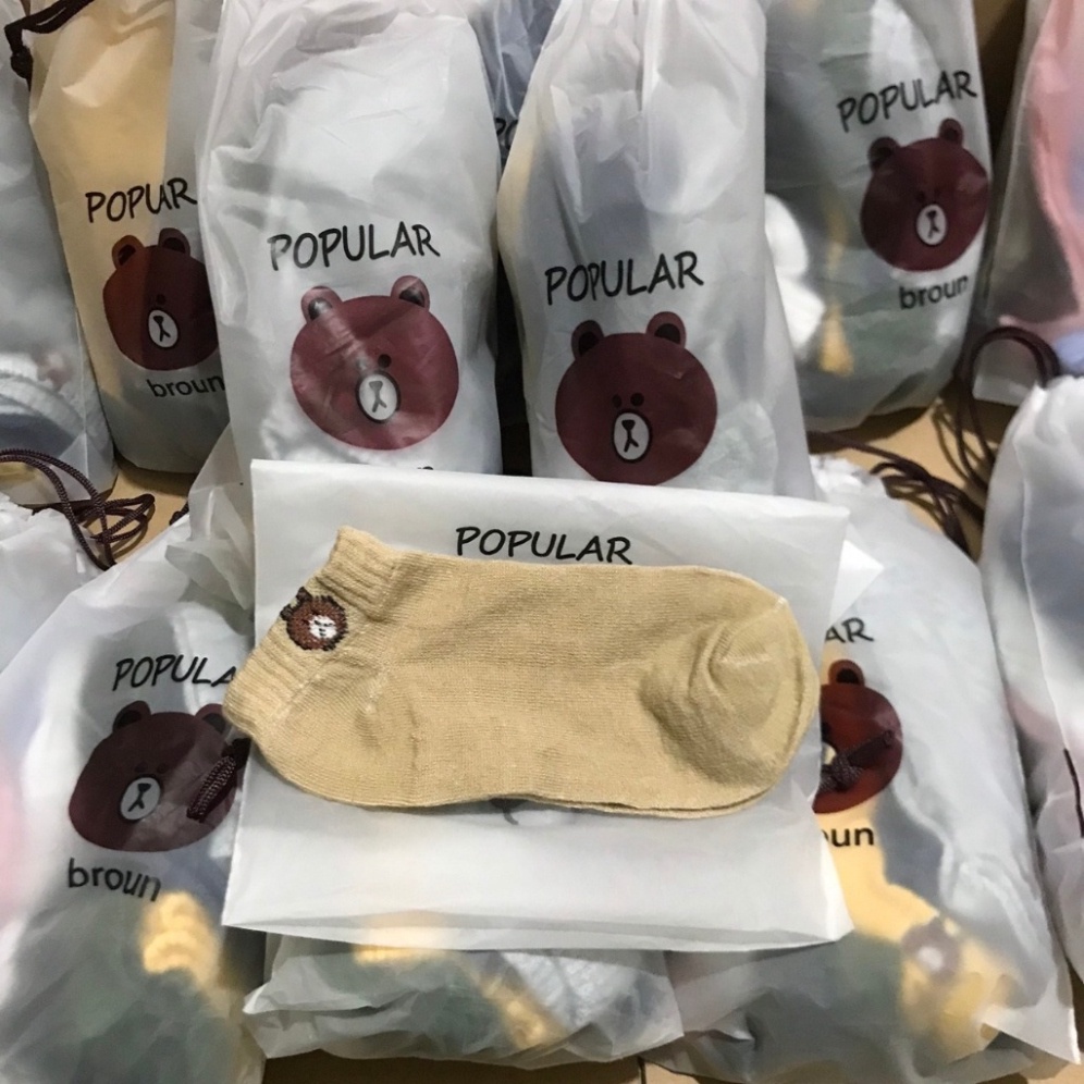 Tất nữ cổ ngắn, tất gấu brown loại đẹp cho nữ, set 10 đôi, đáng yêu, dễ thương tặng kèm túi đựng xinh xắn