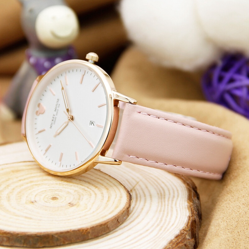 Đồng Hồ Đeo Tay Dạ Quang Dây Da In Hình Chuột mickey disney Đơn Giản Thời Trang Cho Nữ