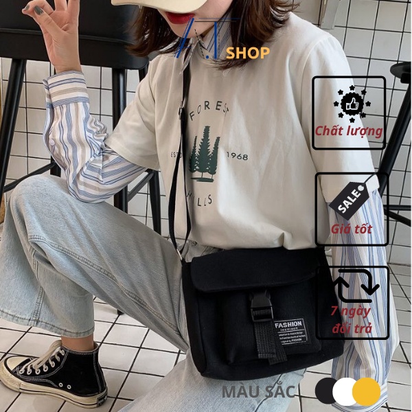 Túi đeo chéo nam nữ thời trang Hàn Quốc vải canvas, túi chéo unisex phong cách cá tính đi học đi chơi
