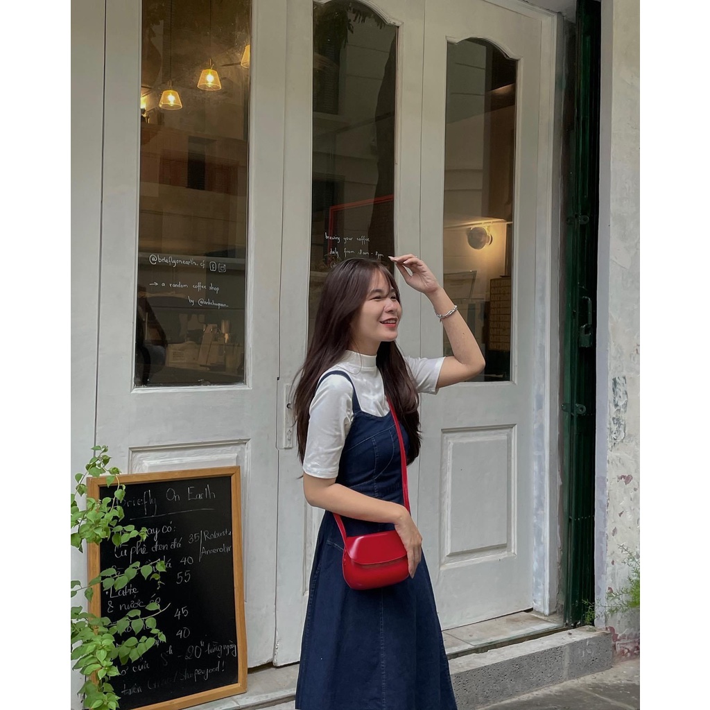 Váy yếm bò chiết eo xoè dài the.sweaterweather TSW (ảnh thật)