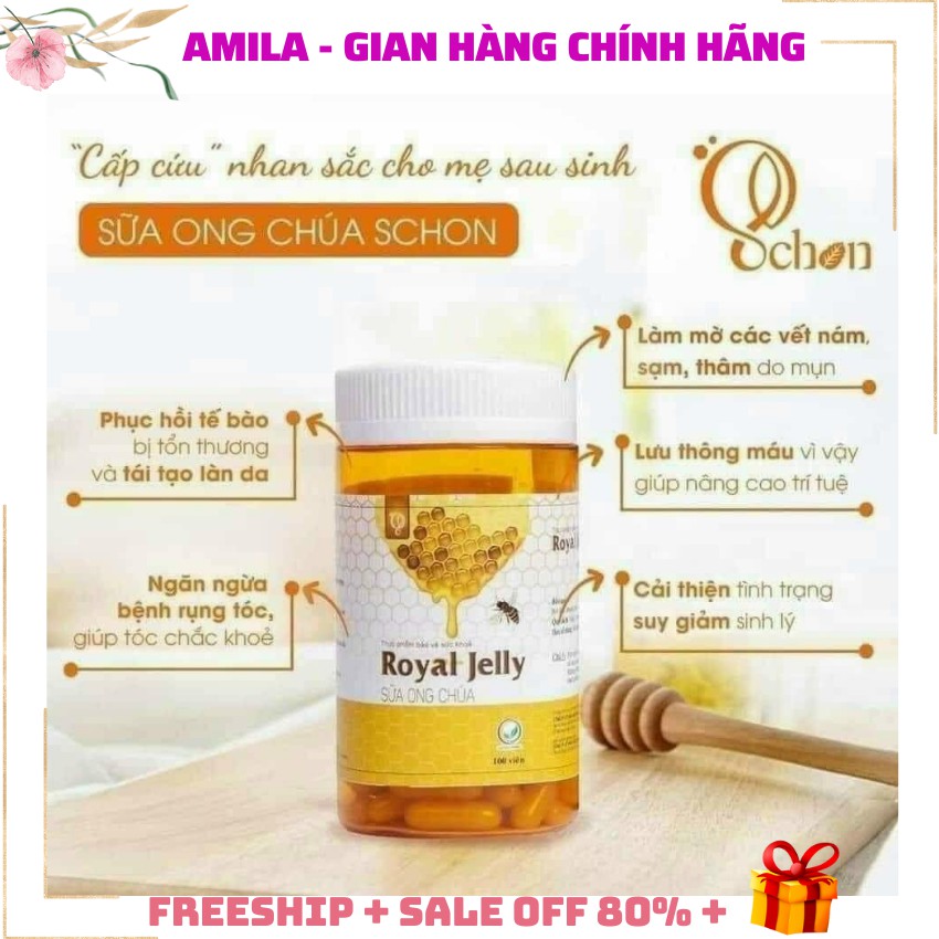 Viên sữa ong chúa tươi nguyên chất Royal Jelly Schon đẹp da mờ nám tàn nhang Amila SOC01