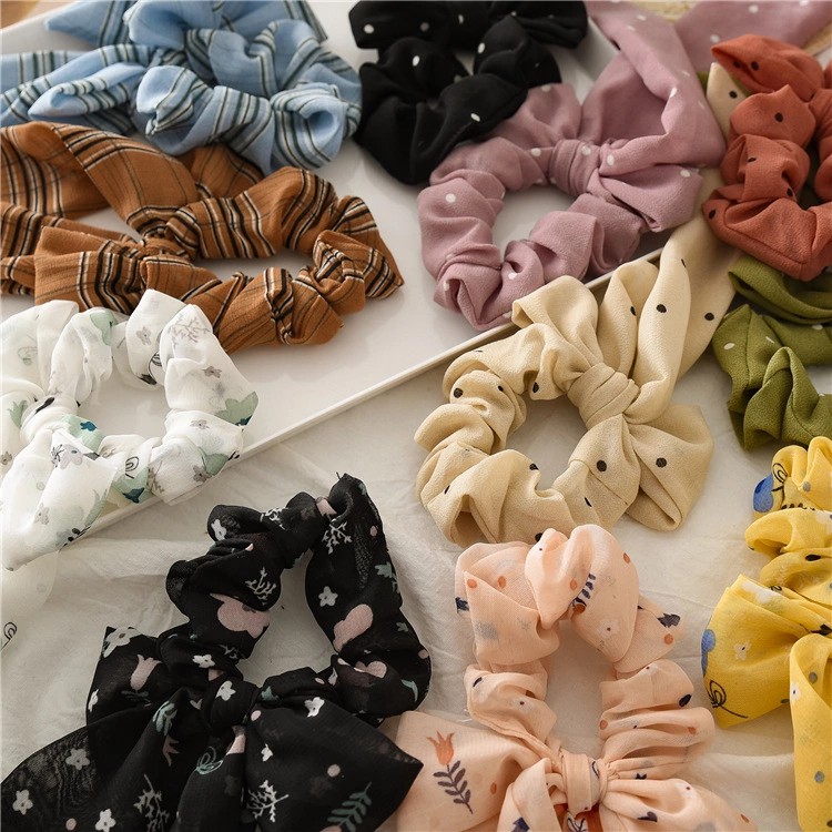 Cột tóc vải Scrunchies nơ dài chiffon - Mã SC034