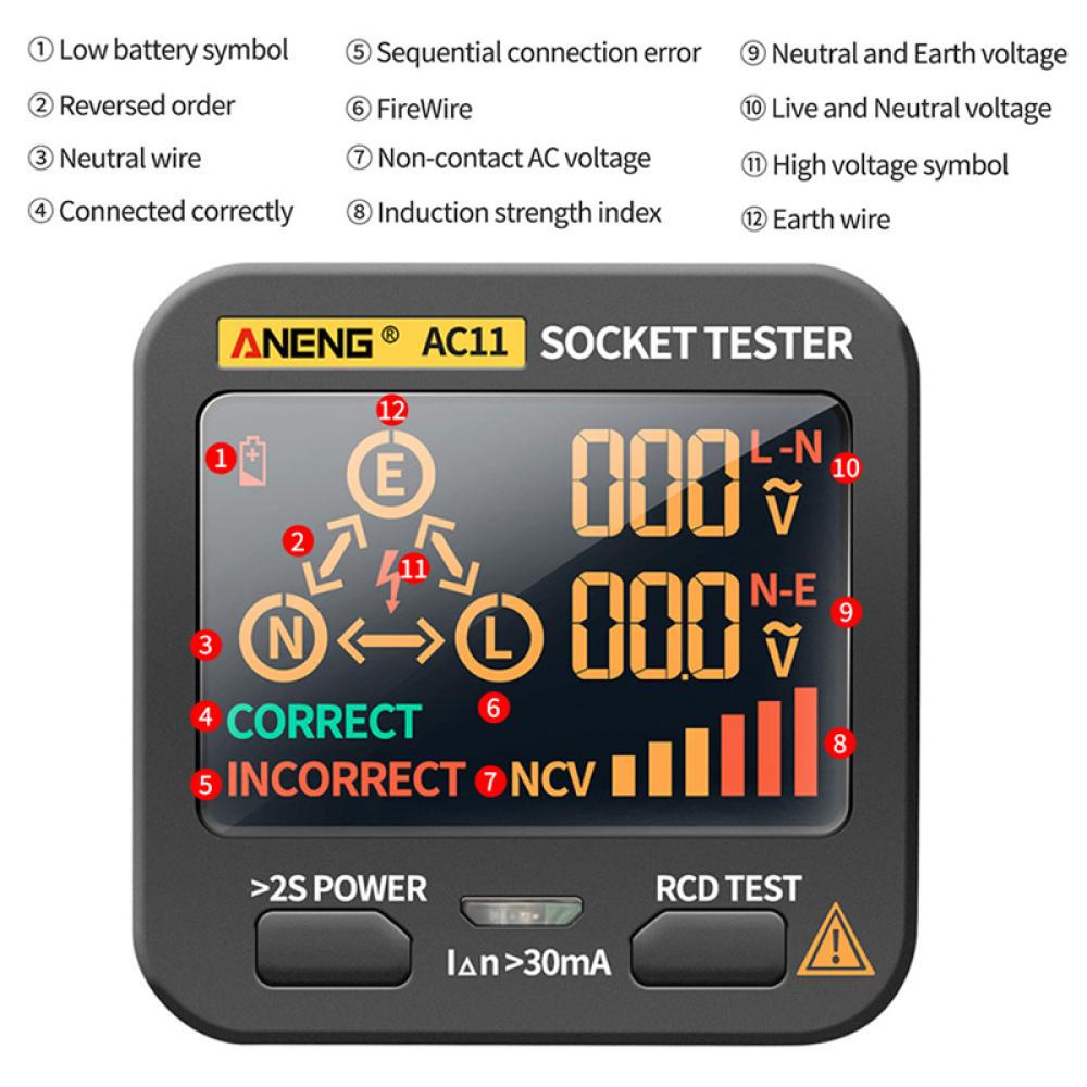 Ổ Cắm Điện Thông Minh ANENG AC11 Kiểm Tra Điện Áp US / UK / EU / AU Plug V4X3