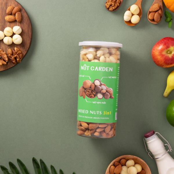 Hạt Dinh Dưỡng Mixed Nuts 3 Các Loại Hạt Nhập Khẩu Nut Garden - Macca - Óc Chó -Hạnh Nhân - 500gr