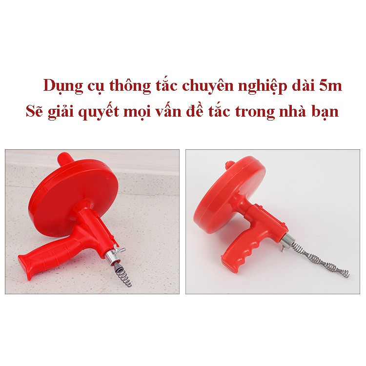 Đồ Thông Tắc Bồn Cầu, Dụng Cụ Thông Cống Dây Dài 5m Chuyên Nghiệp Dạng Lò Xò, Dễ Dàng Sử Dụng [FREESHIP]