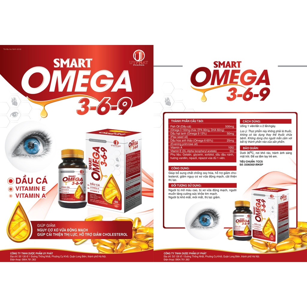 Omega 369 SMART - Viên uống bổ mắt giúp giảm nguy cơ xơ vữa động mạch, cải thiện thị lực, hỗ trợ giảm CHOLESTEROL