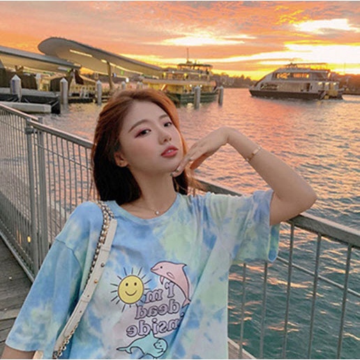 Áo Thun Phông Tay Lỡ Nam Nữ Loang 2 MÀU SIÊU CUTE cổ tròn cotton unisex