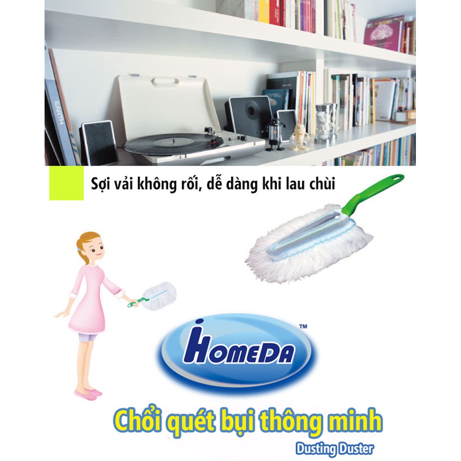 Chổi Quét Bụi Tĩnh Điện Thông Minh Gấp Gọn Nhẹ Dễ Dùng Chất Lượng Nhật Bản Ihomeda (1 Cán + 4 Bông Lau)