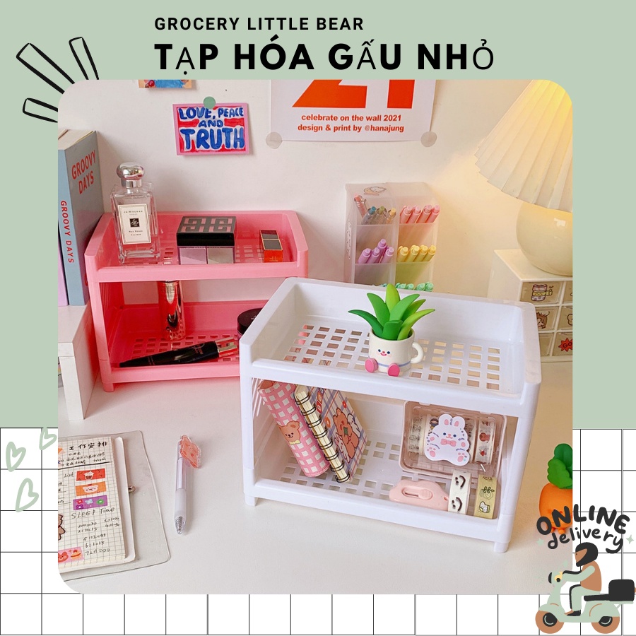 Kệ đựng đồ 2 tầng mini lớn lưu trữ trang sức mỹ phẩm phong cách Hàn Quốc