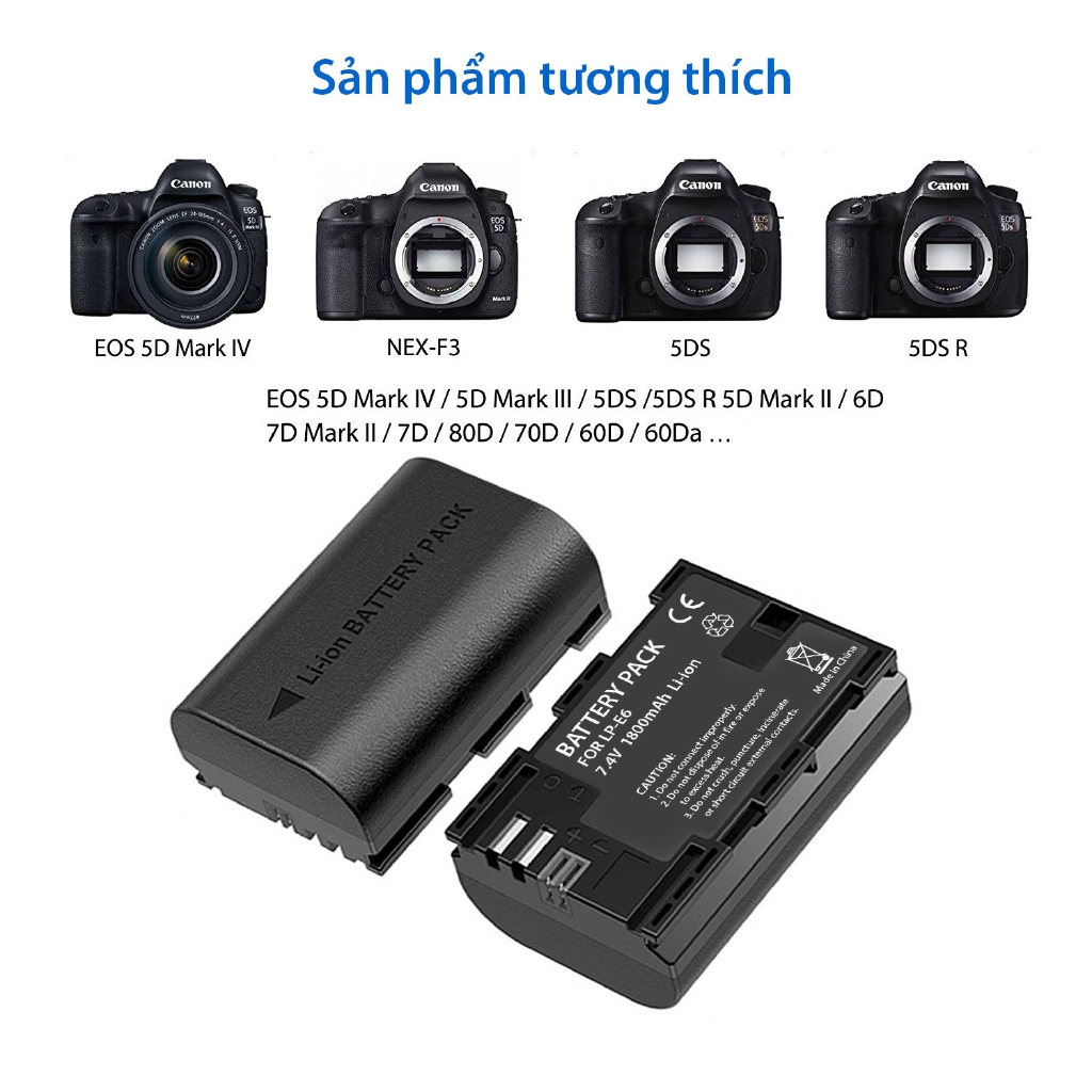 Sạc Pin Máy Ảnh Canon LP-E6  5D Mark II III IV 70D 5Ds 6D 5Ds 80D 7D 60D 5Ds R