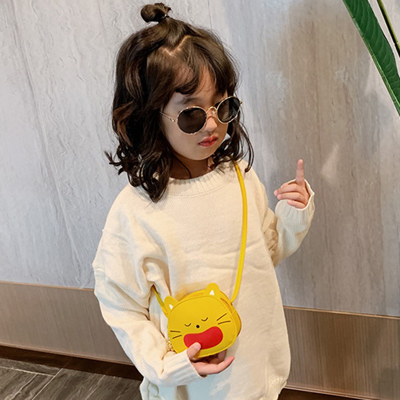 Túi Đeo Vai Da PU Hình Mèo Hoạt Hình Dễ Thương Cho Bé