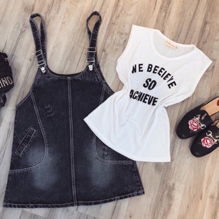Set yếm jeans áo thun sát nách cá tính