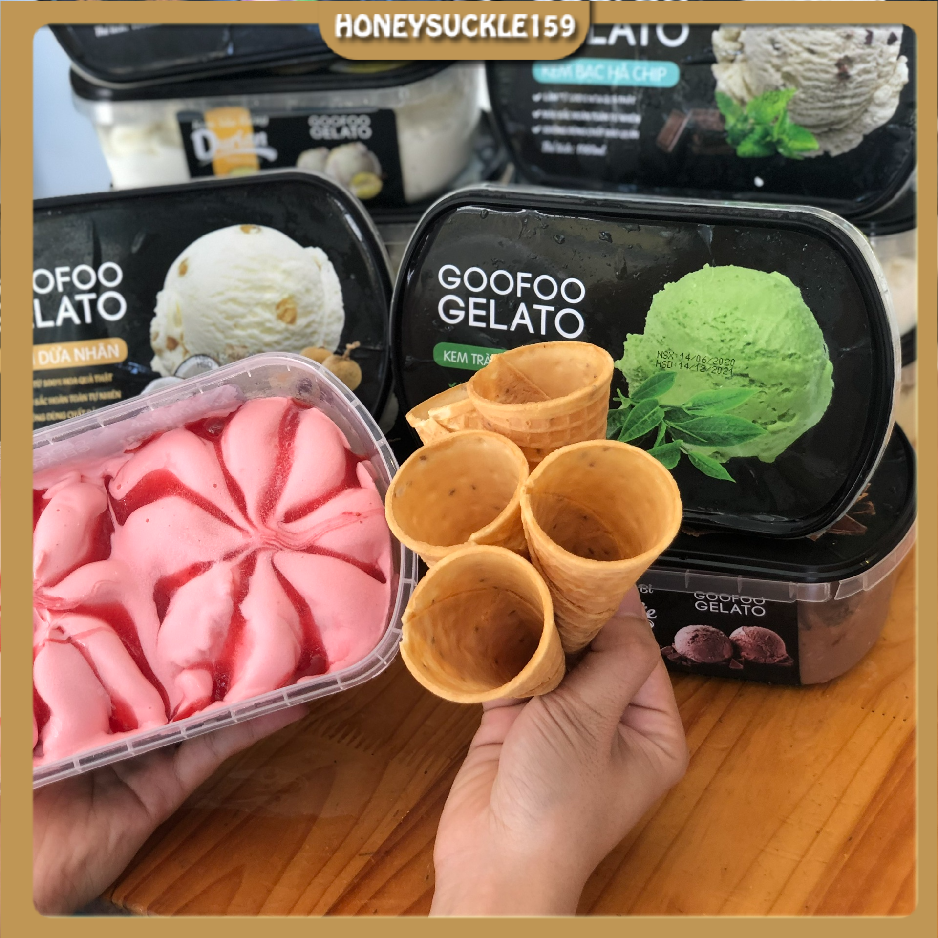 KEM Ý CAO CẤP GOOFOO GELATO ĐỦ VỊ SIÊU NGON TẶNG KÈM 5 ỐC QUẾ(100% LÀM TỪ HOA QUẢ TỰ NHIÊN)