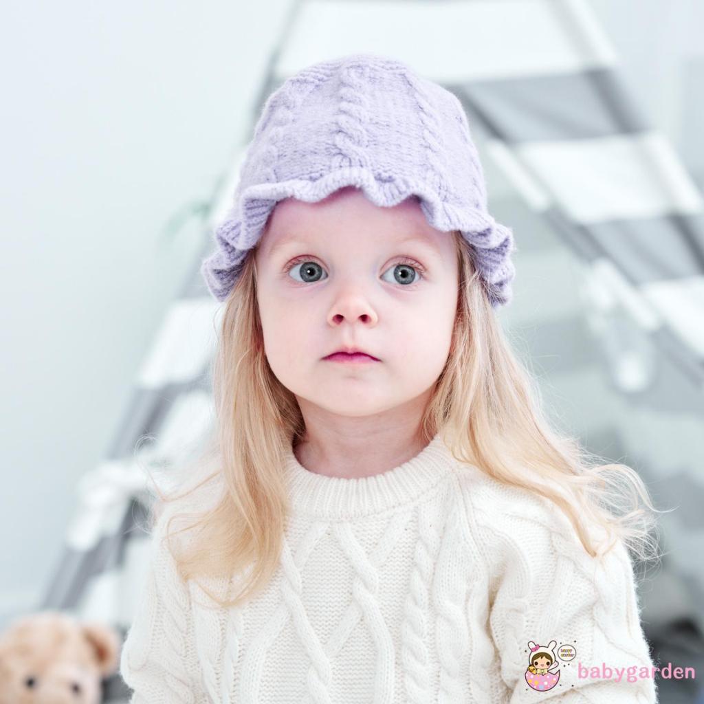 Mũ dệt kim màu trơn mềm mại giữ ấm mùa đông cho bé gái