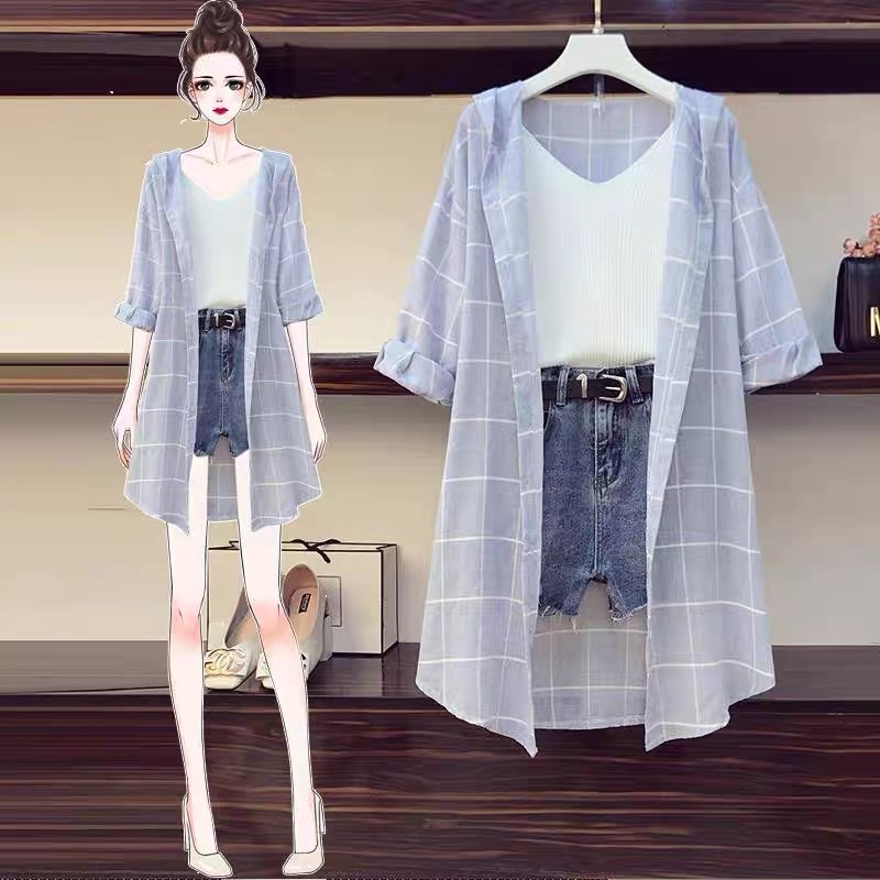 Áo Khoác Sơ Mi Kẻ Sọc Tay Bồng Có Mũ