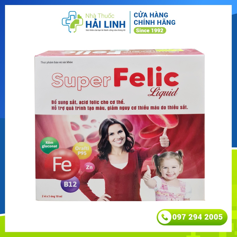 [CHÍNH HÃNG] Super Felic Liquid - Bổ sung sắt, acid folic, bổ máu cho cơ thể cho người thiếu máu dạng ống nước