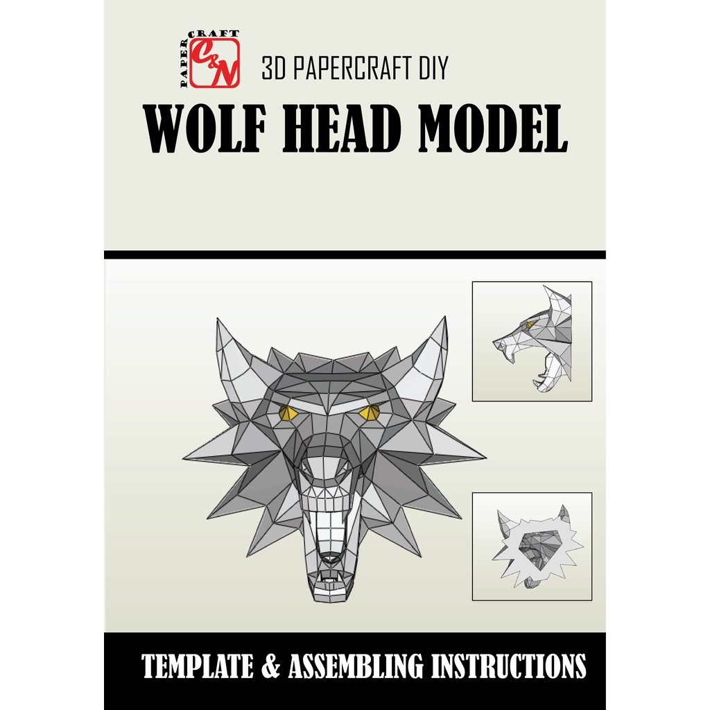 KIT MÔ HÌNH ĐẦU SÓI TREO TƯỜNG-PAPERCRAFT