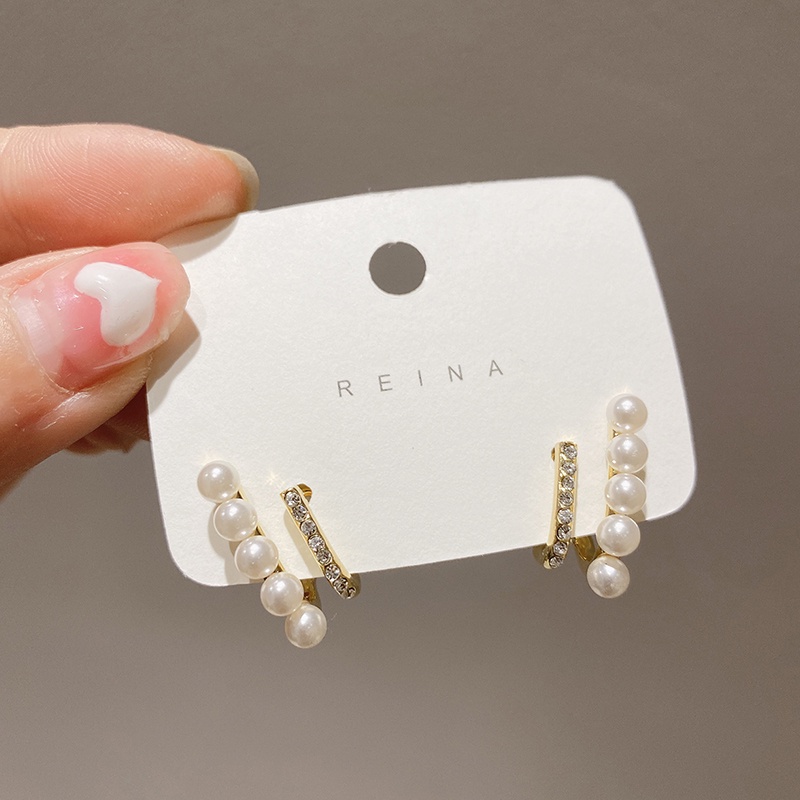 Khuyên Tai Chữ U Đính Hạt Ngọc Trai Phong Cách Hàn Quốc