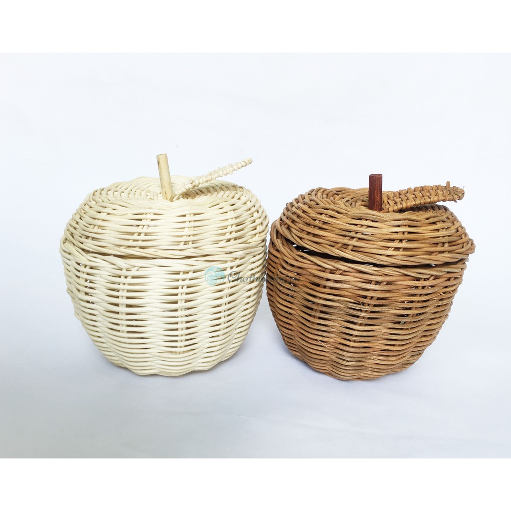 Giỏ đựng đồ hình quả táo nhỏ để bàn bằng mây tự nhiên trang trí, đồ chơi cho bé, phụ kiện chụp ảnh, decor