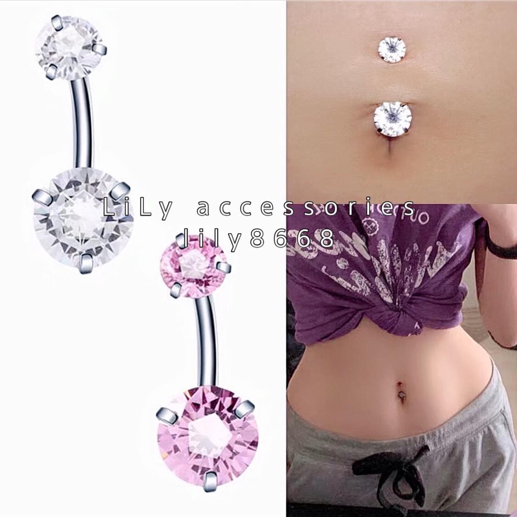 khuyên rốn đính đá tròn titan không gỉ không đen