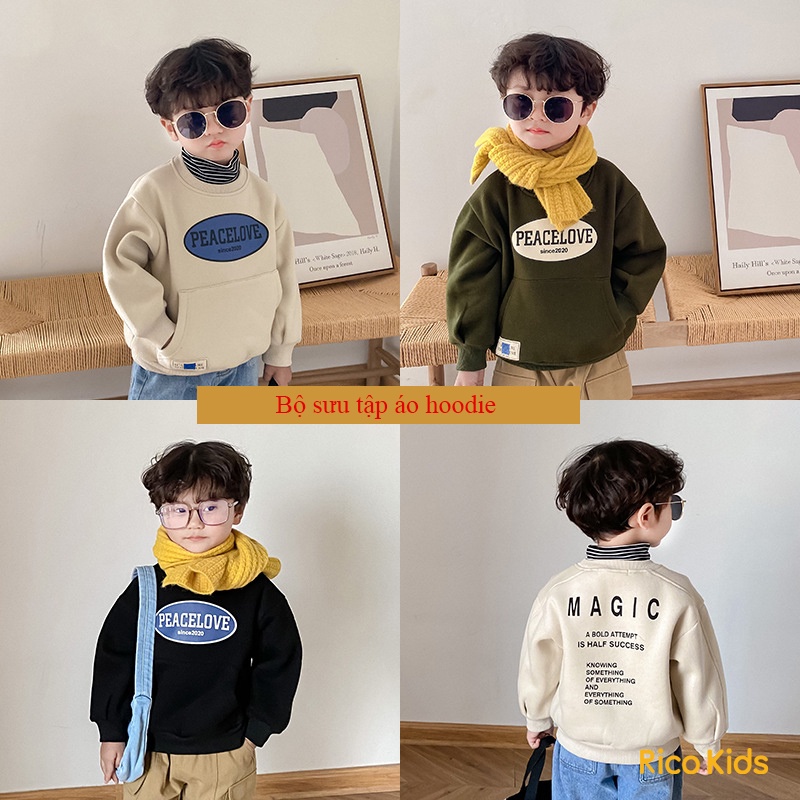 Áo hoodie bé trai, áo nỉ chui đầu bé trai 8-30kg xuất Hàn trần bông cực ấm mã F081