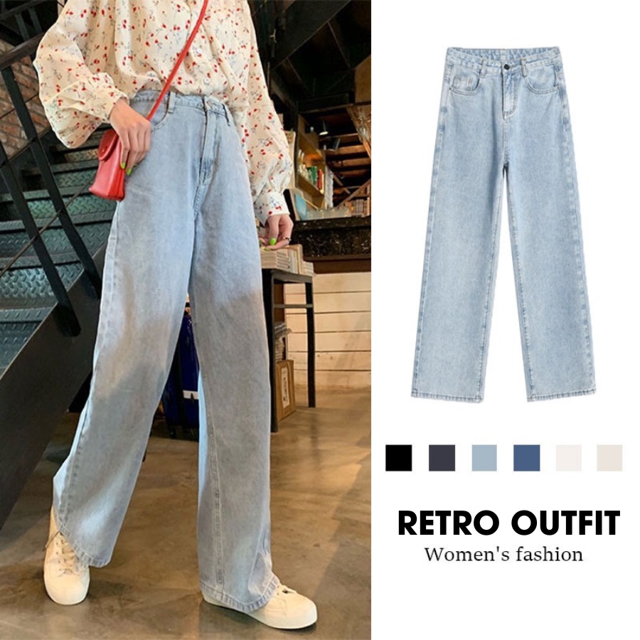 Quần jeans nữ lưng cao ống rộng RD01