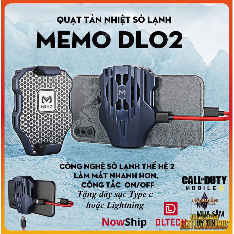 Quạt tản nhiệt gaming sò lạnh siêu mát Memo DL02 cho điện thoại có nút bật tặng kèm dây sạc Type c Lightning DL TECH