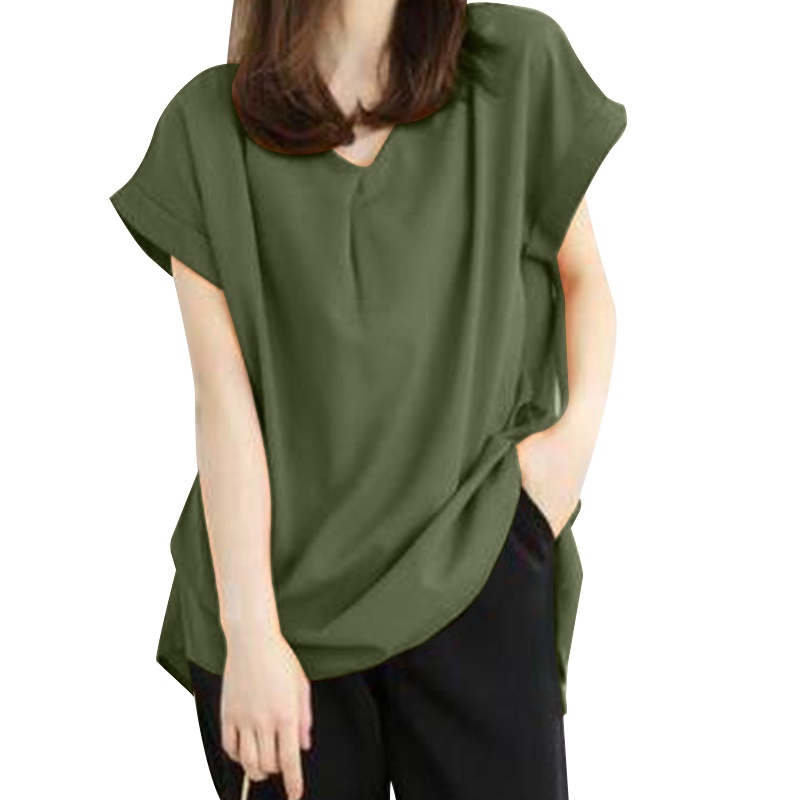 Zanzea Áo Tay Ngắn Cổ Chữ V Màu Trơn Thời Trang Dành Cho Nữ