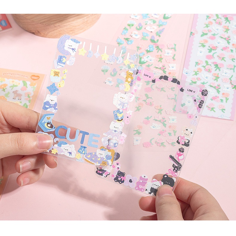 STICKER HÌNH DÁN GẤU VÀ THỎ POMPOMROOM TRANG TRÍ TOPLOADER, SỔ TAY