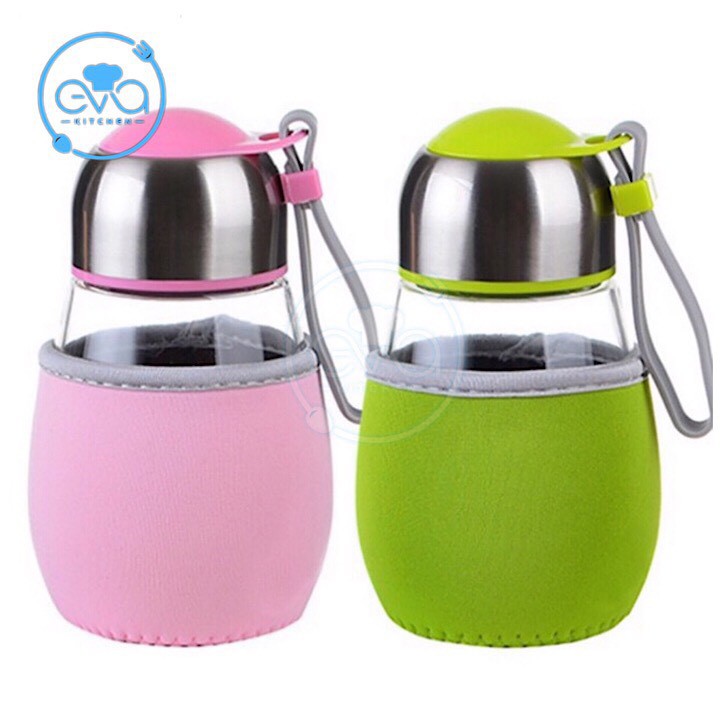 Bình Đựng Nước thủy tinh Có Lưới Lọc Và Vỏ Bọc Vải Neoprene 400 Ml