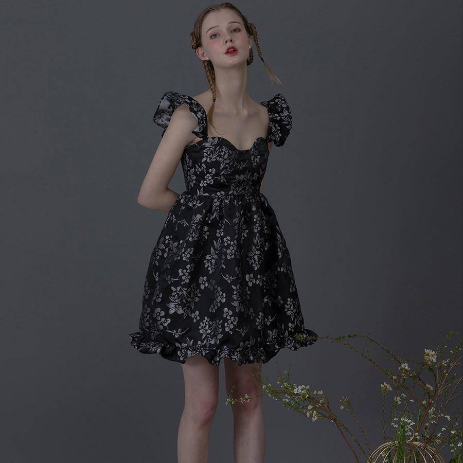 Đầm Ngắn Màu Đen In Hoa Phong Cách Cổ Điển Thời Trang Cho Nữ