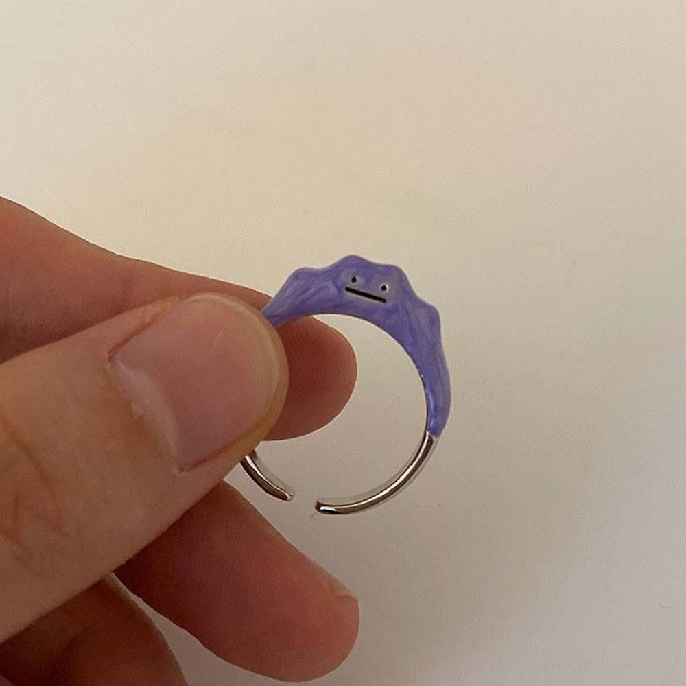 Nhẫn hở bằng hợp kim màu tím hình mặt cười dễ thương cá tính phong cách Hàn Quốc cho nữ