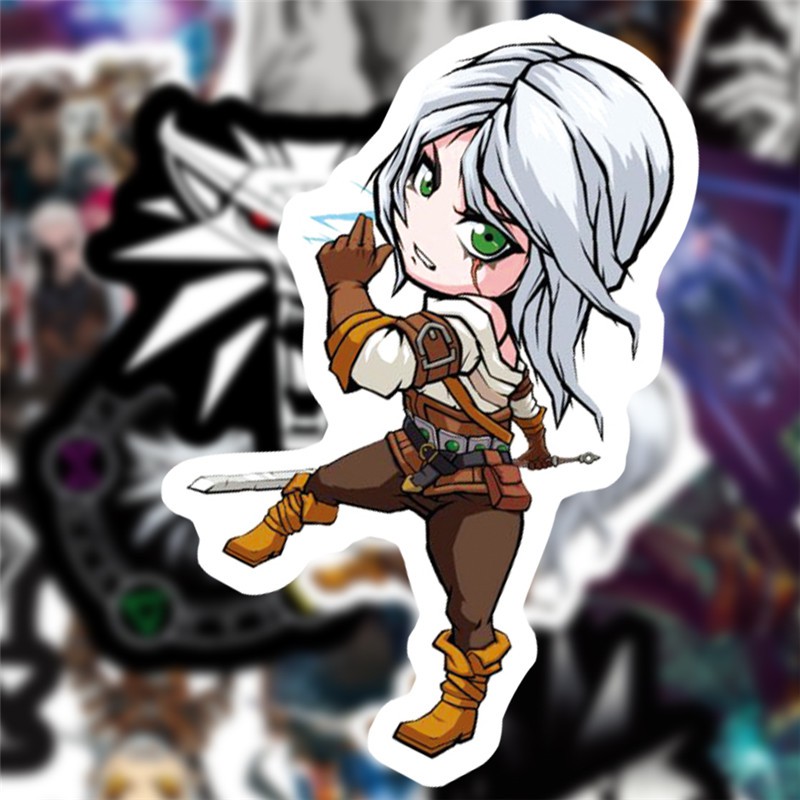 Set 50 sticker dán trang trí hình game The Witcher chống thấm