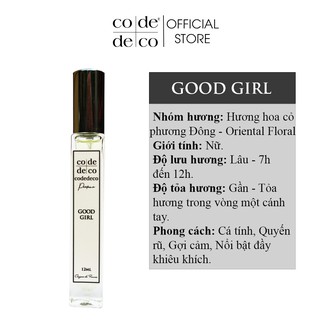 Tinh Dầu Nước Hoa Pháp Code Deco Good Girl Cá Tính, Ngọt Ngào, Gợi Cảm 12ml - Dạng Xịt Tiện Lợi