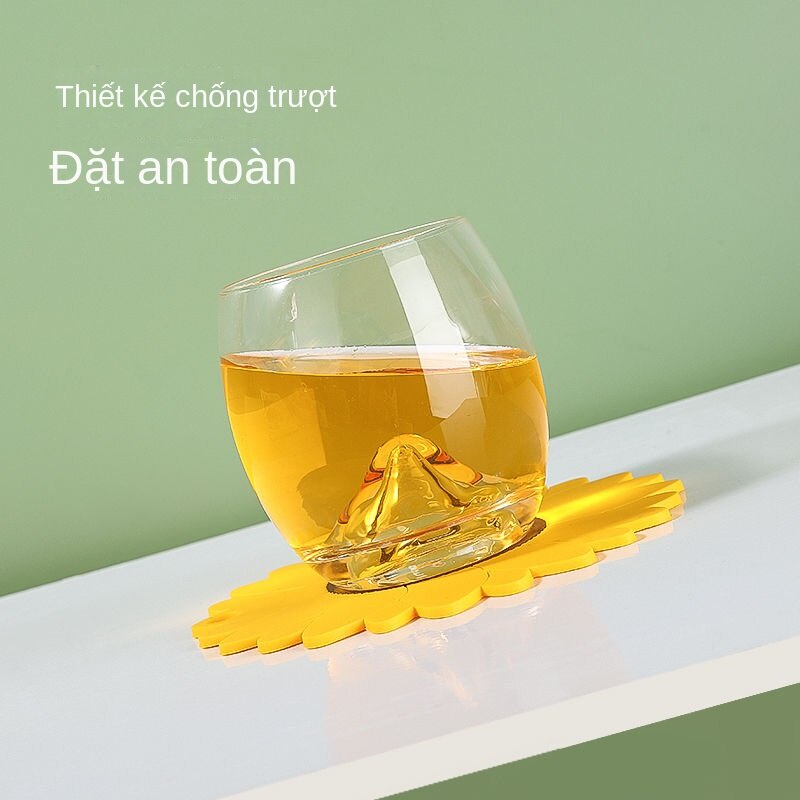 Set 3 miếng lót ly lót nồi silicon hình hoa hướng dương tiện dụng 5/10/15cm