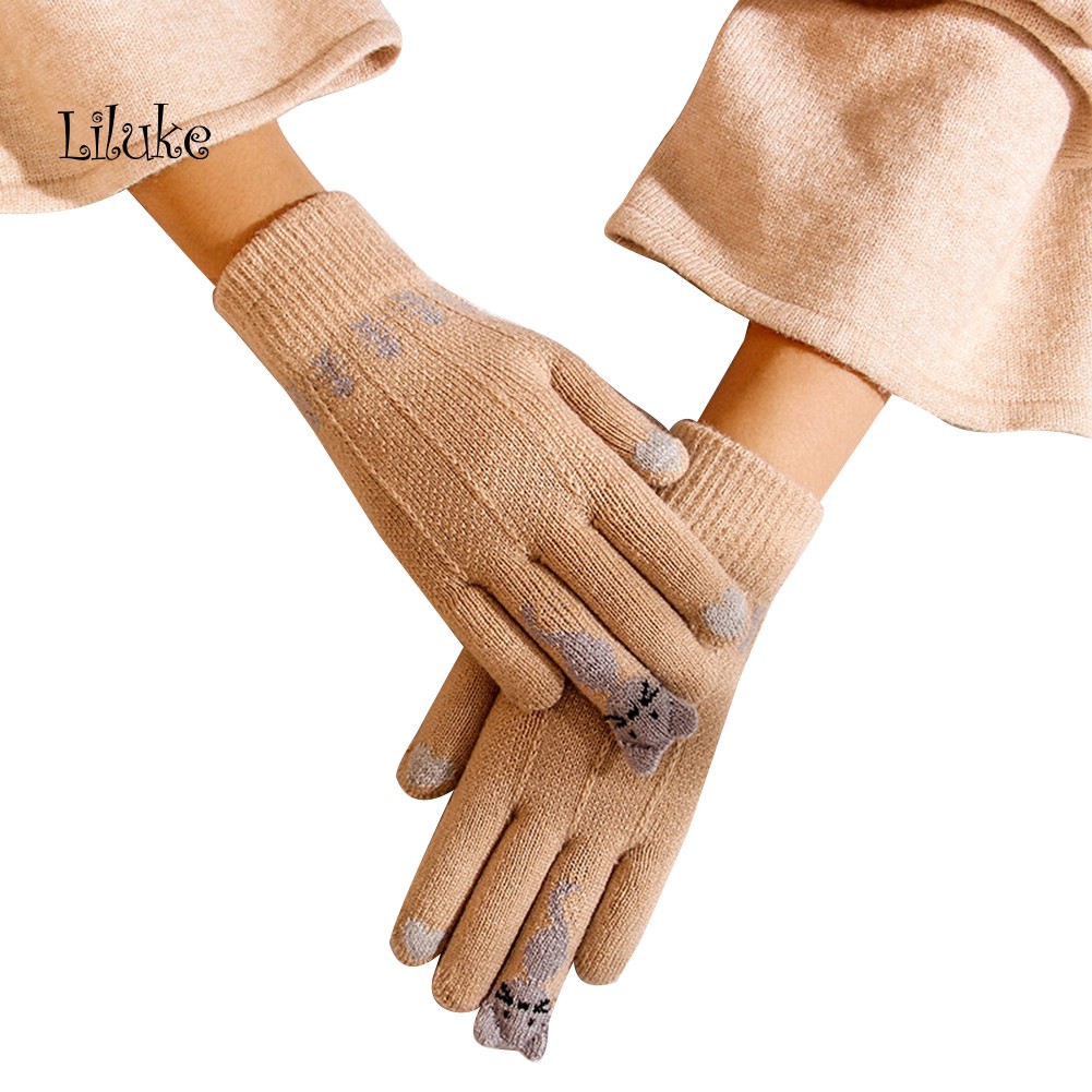 Đôi Găng Tay Len Hình Xương Cá Dễ Thương Cho Nữ