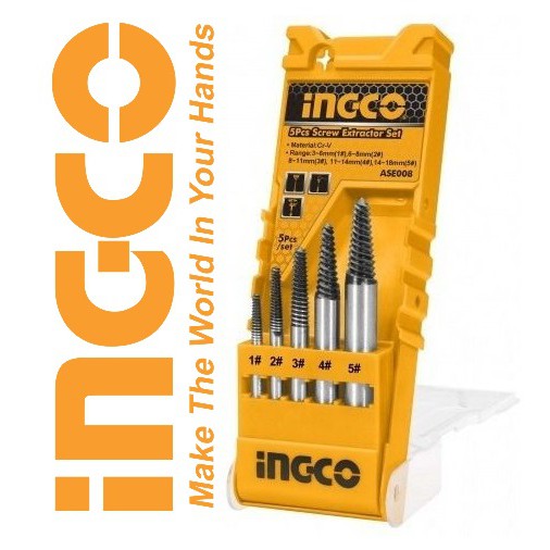 INGCO Bộ 5 mũi taro lấy ốc gãy 3-18mm TOTAL ASE001 ASE008