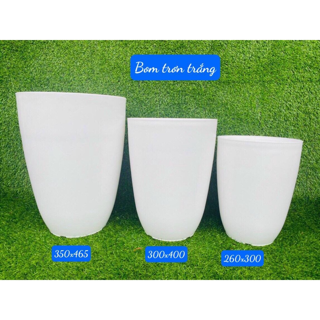 Chậu nhựa bom trơn giả sứ cao cấp_Chậu bầu dáng cao lòng sâu ( màu trắng)