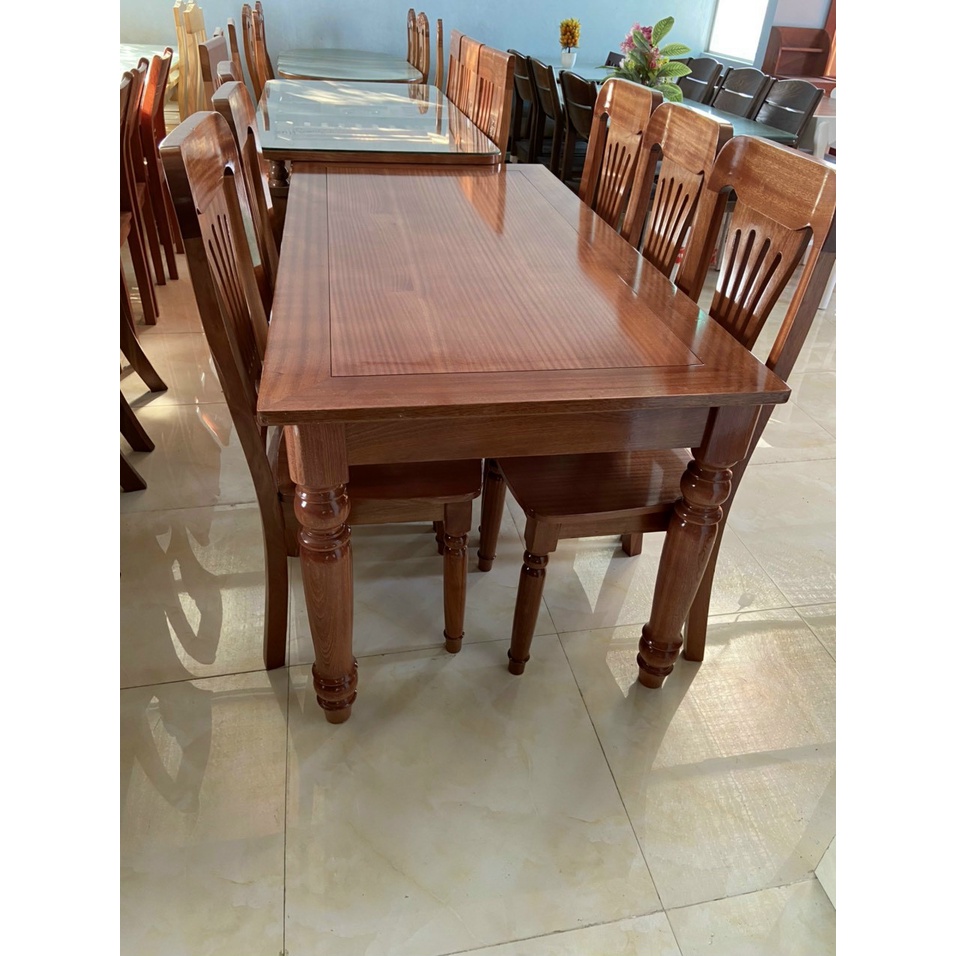 Bàn ghế ăn gỗ xoan đào cao cấp (bàn chân tròn 160cm+6 ghế), lưu ý đặt hàng qua zalo