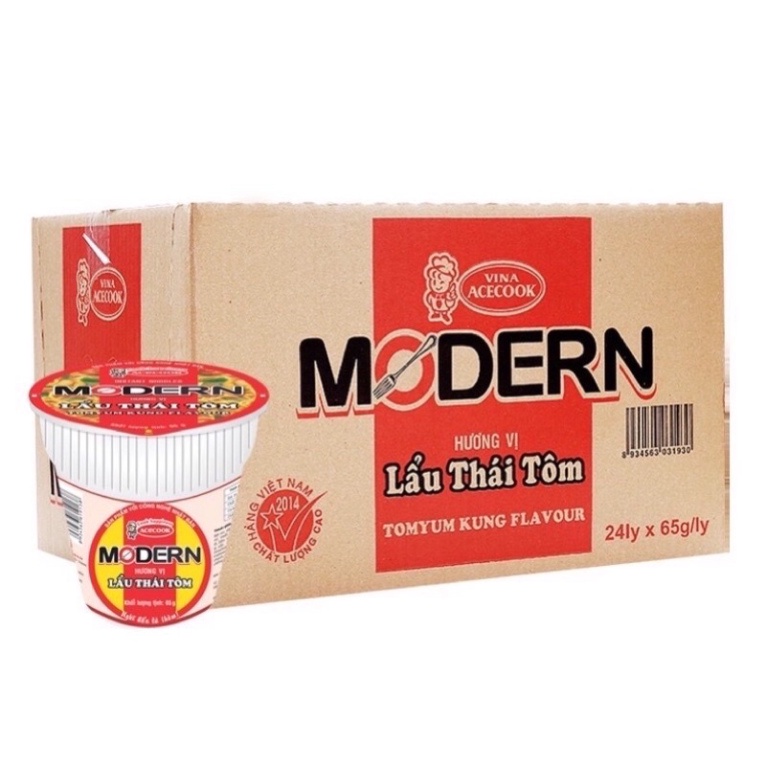 {Xả Kho} Thùng mì Ly modern lẩu thái tôm Acecook 65g (24 ly)