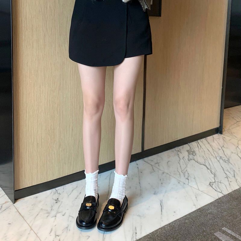 Giày Da Mềm Đế Dày Phối Khóa Vàng Phong Cách Anh Quốc Cho Nữ