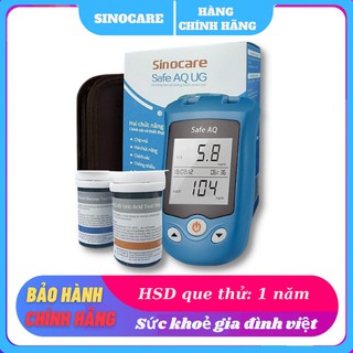Máy Đo Tiểu Đường Và Axit Uric 2 Trong 1 Chính Hãng Sinocare + Que đường huyết + Que Axit Uric + Kim chích máu