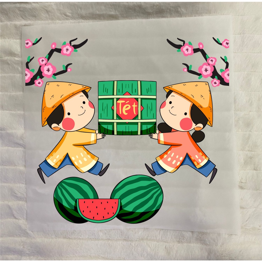 Hình in nhiệt áo dài chủ đề tết