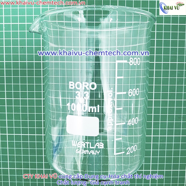 [Hãng Wertlab-Đức] Cốc có mỏ chia vạch thủy tinh chịu nhiệt 1000ml 600ml