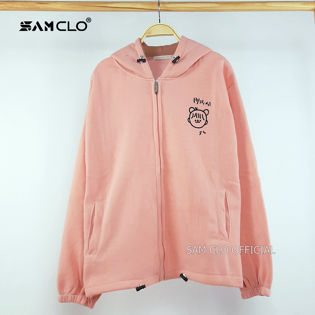 ÁO KHOÁC NỈ SAM CLO nữ freesize hoodie có khóa kéo tay dài thu đông dáng unisex in hình MẶT CẬU BÉ CƯỜI
