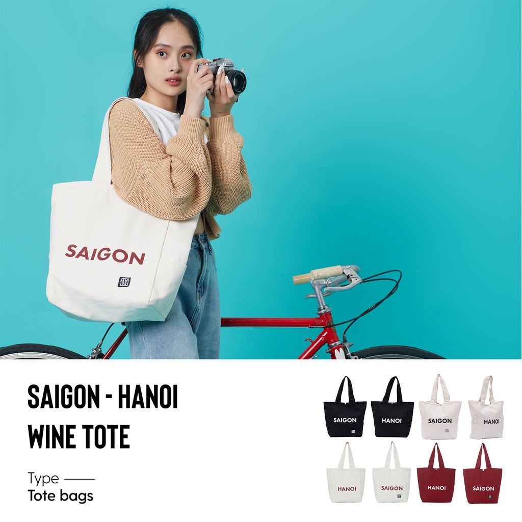 Jamlos SGHN Tote - Túi tote thời trang vải canvas in chữ 2 mặt Saigon Hanoi đi học đi chơi